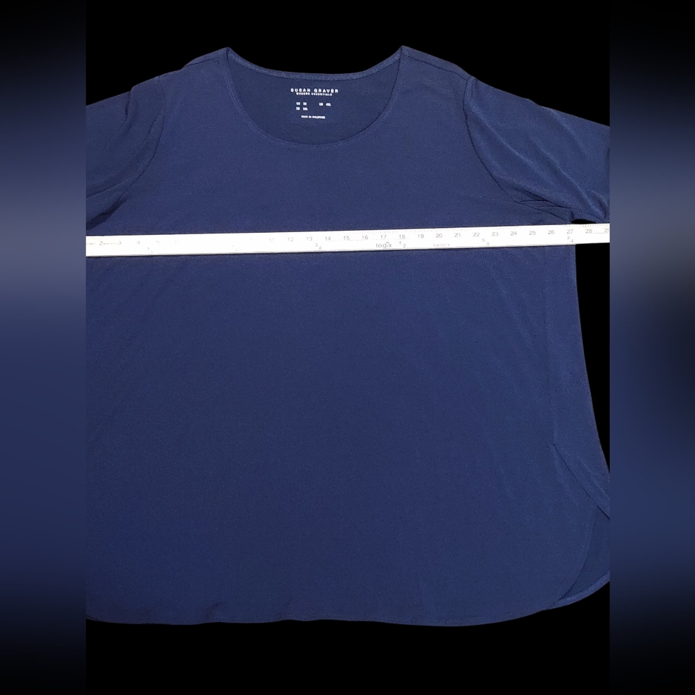 Susan Graver Liquid Knit Women's Navy Short Sleeve Top - Picture 4 of 5